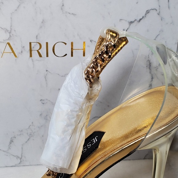 Jessica Rich Size 8.5 (39) Stiletto Gold Chain Stiletto Heels Sexy MSRP $215 NIB - Picture 4 of 9